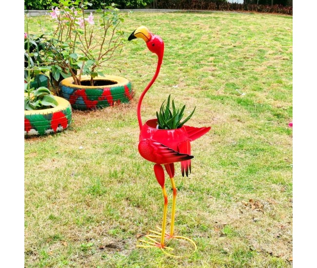 Decoratiune pentru Gradina, Flippy, Flamingo pentru Gradina cu Suport pentru Plante Flori, Ornament de Ghiveci de Flori, Model Flamingo, din Fier, 73 x 34 x 22 cm, Roz Decoratiune pentru Gradina, Flippy, Flamingo pentru Gradina cu Suport pentru Plante Flori, Ornament de Ghiveci de Flori, Model Flamingo, din Fier, 73 x 34 x 22 cm, Roz