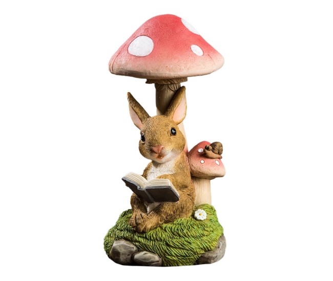 Decoratiune pentru Gradina, Flippy, Lumini LED cu Incarcare solara, 19.5 x 9.5 x 9.5 cm, Model Ciuperca cu Iepuras care Citeste, Maro deschis Decoratiune pentru Gradina, Flippy, Lumini LED cu Incarcare solara, 19.5 x 9.5 x 9.5 cm, Model Ciuperca cu Iepuras care Citeste, Maro deschis