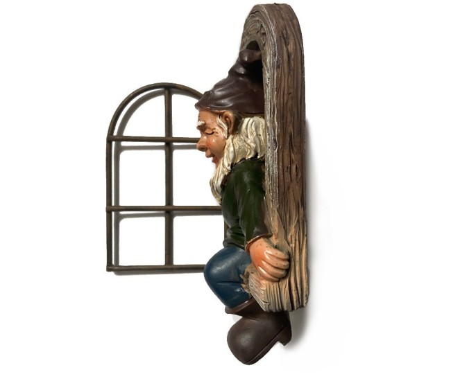 Decoratiune pentru Gradina, Flippy, Model Elf pentru Pom, Statuie pentru Gradina din Rasina, Decor pentru Gradina, Elf, 14.5 x 8 x 15 cm, Maro