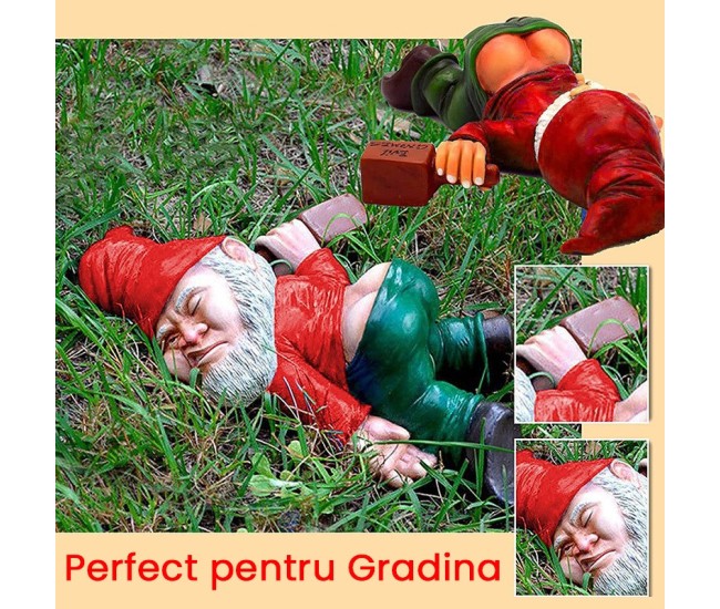Decoratiune pentru Gradina, Flippy, Model Pitic de Gradina Beat, Statuie Amuzanta pentru Gradina, Decor pentru Gradina, Gnom Beat, 18 cm, Rosu