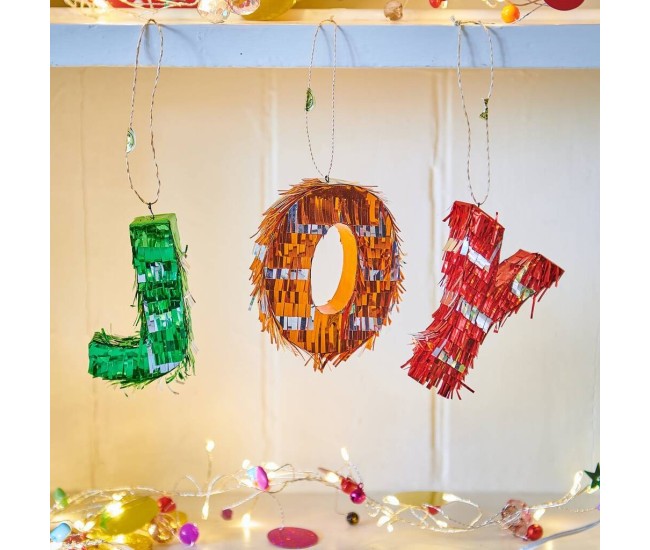 Pinata Mini JOY, Flippy, Accesoriu pentru Petrecere Set 3 Bucati din Hartie Creponata si Carton, Pinata pentru Petreceri, 40 x 27 x 8 cm, Verde Portocaliu Rosu