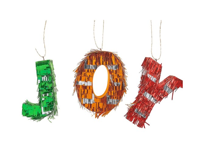 Pinata Mini JOY, Flippy, Accesoriu pentru Petrecere Set 3 Bucati din Hartie Creponata si Carton, Pinata pentru Petreceri, 40 x 27 x 8 cm, Verde Portocaliu Rosu