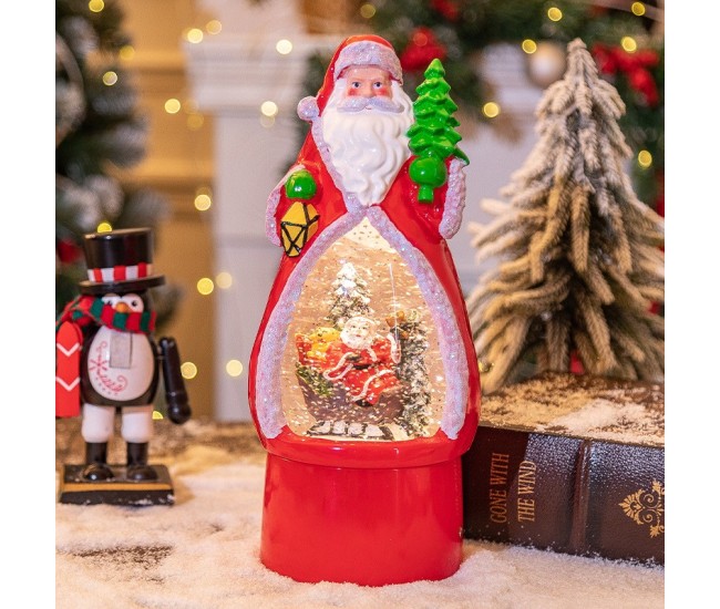Decoratiune de Craciun, Flippy, Model Mos Craciun, Felinar Glob cu Iluminare LED si Efect Zapada, 29 x 12 x 11.5 cm, Rosu
