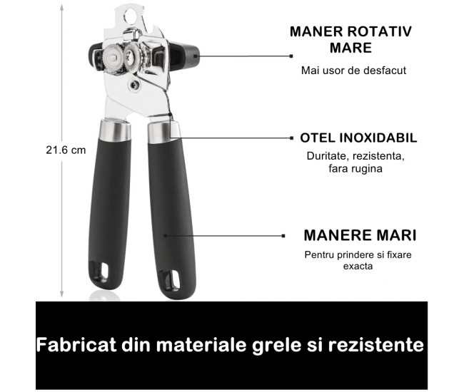 Desfacator de conserve multifunctional Flippy, Otel inoxidabil, Maner antialunecare, ergonomic, rezistent la rugina, usor de utilizat, 21.6 x 6 cm, argintiu Desfacator de conserve multifunctional Flippy, Otel inoxidabil, Maner antialunecare, ergonomic, rezistent la rugina, usor de utilizat, 21.6 x 6 cm, argintiu