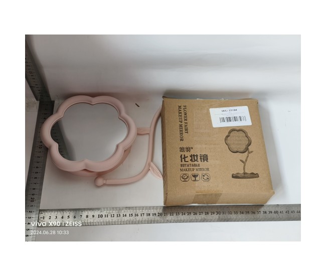 Oglindă de Machiaj pentru Birou, Flippy, Rotativă, Detasabilă, Model de Floarea Soarelui, Suport pentru Inele, cu Depozitare, Roz