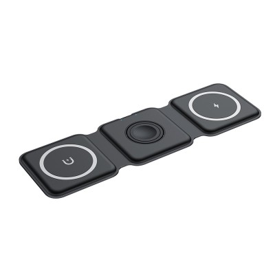 Incarcator Wireless Magnetic/Pliabil 3in1, Flippy, Multifunctional de Birou, 15W, Compatibil cu iOS/Android, 25 x 7.5 x 1 cm, Negru