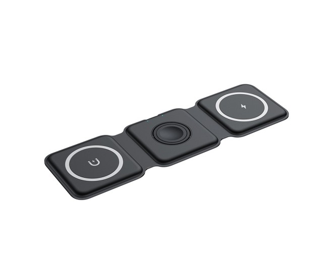 Incarcator Wireless Magnetic/Pliabil 3in1, Flippy, Multifunctional de Birou, 15W, Compatibil cu iOS/Android, 25 x 7.5 x 1 cm, Negru