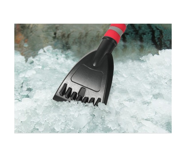 Perie de Zapada cu Racleta pentru Masina, Flippy, Multifunctionala, Rotativa, Demontabila, cu Maner Antiderapant, Aluminiu, Plastic, Fragmentarea Ghetii de pe Parbriz, Solutia pentru Iarna, pentru Dezghetare, 54x10.5x27 cm, Rosie