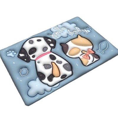 Covor de Baie, Flippy, 3D, din Spuma, Antialunecare, Absorbant, 40 x 60 cm, Model Catel si Pisica, Multicolor