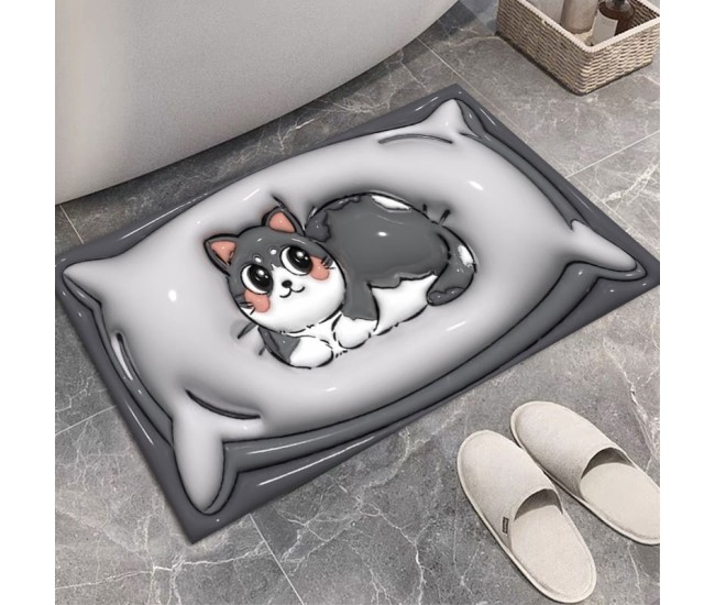 Covor de Baie, Flippy, 3D, din Spuma, Antialunecare, Absorbant, 40 x 60 cm, Model Pisica, Gri Covor de Baie, Flippy, 3D, din Spuma, Antialunecare, Absorbant, 40 x 60 cm, Model Pisica, Gri