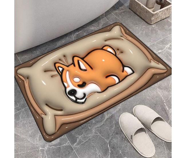 Covor de Baie, Flippy, 3D, din Spuma, Antialunecare, Absorbant, 40 x 60 cm, Model Caine, Portocaliu