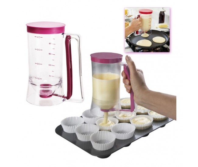 Dispenser de aluat pentru prajituri Flippy, Batter Dispenser, din plastic, maner cu arc, 900 ml, usor de manipulat si utilizat, Mov Dispenser de aluat pentru prajituri Flippy, Batter Dispenser, din plastic, maner cu arc, 900 ml, usor de manipulat si utilizat, Mov