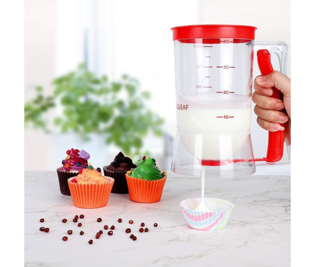 Dispenser de Aluat pentru Prajituri, Flippy, din Plastic, Maner cu Arc, 900 ml, 18.5 x 11 cm, Rosu Dispenser de Aluat pentru Prajituri, Flippy, din Plastic, Maner cu Arc, 900 ml, 18.5 x 11 cm, Rosu