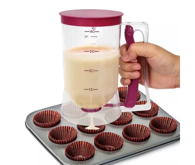 Dispenser de Aluat pentru Prajituri, Flippy, din Plastic, Maner cu Arc, 900 ml, 18.5 x 11 cm, Rosu Dispenser de Aluat pentru Prajituri, Flippy, din Plastic, Maner cu Arc, 900 ml, 18.5 x 11 cm, Rosu