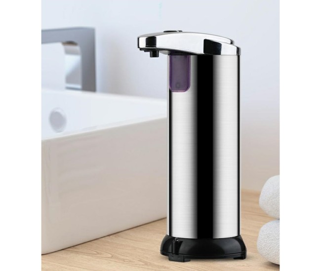Dispenser pentru Sapun Lichid/Dezinfectant, Flippy, cu Senzor Infrarosu de Miscare, din Otel Inoxidabil, 250 ml, 19 x 11 cm, Gri Dispenser pentru Sapun Lichid/Dezinfectant, Flippy, cu Senzor Infrarosu de Miscare, din Otel Inoxidabil, 250 ml, 19 x 11 cm, Gri