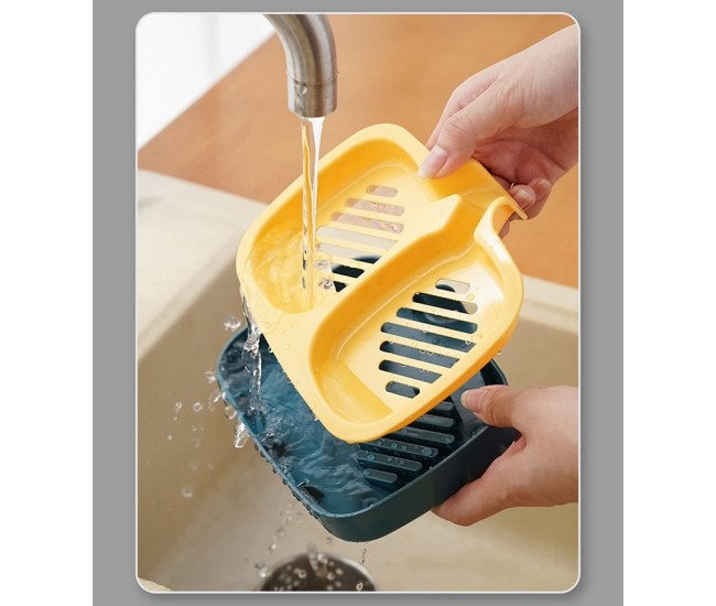 Savoniera Dubla, Flippy, Sistem de Scurgere a Apei, din ABS, 14.5 x 18 x 3 cm, Albastru/Galben Savoniera Dubla, Flippy, Sistem de Scurgere a Apei, din ABS, 14.5 x 18 x 3 cm, Albastru/Galben