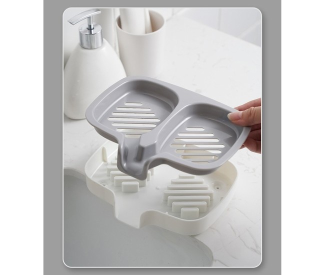 Savoniera Dubla, Flippy, Sistem de Scurgere a Apei, din ABS, 14.5 x 18 x 3 cm, Alb/Gri