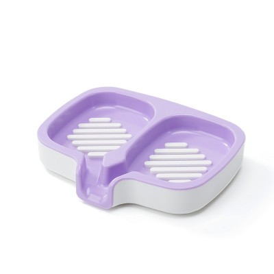 Savoniera Dubla, Flippy, Sistem de Scurgere a Apei, din ABS, 14.5 x 18 x 3 cm, Mov/Alb