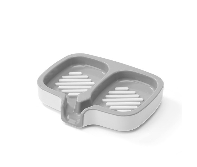 Savoniera Dubla, Flippy, Sistem de Scurgere a Apei, din ABS, 14.5 x 18 x 3 cm, Alb/Gri