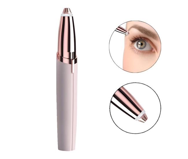 Epilator de Sprancene, Flippy, Aparat de Tuns Facial sub Forma de Creion, Portabil, Alimentare cu Baterii, 13x1.5cm, Roz