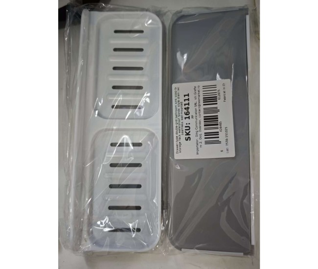 Savoniera Dubla, Flippy, de Perete, cu Compartiment de Scurgere, Montare prin Lipire, 26 x 8 x 4 cm, Alb/Gri