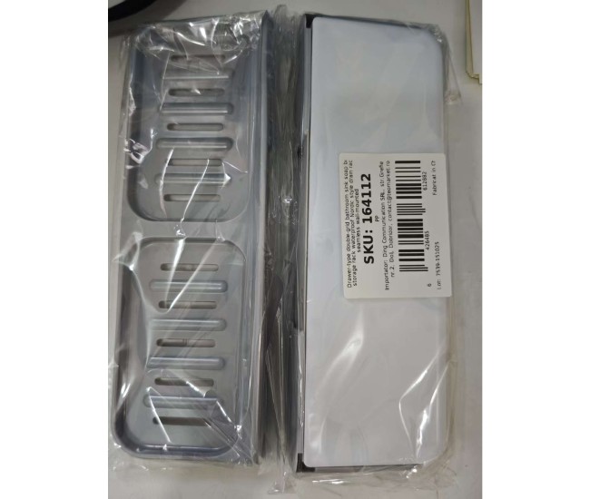 Savoniera Dubla, Flippy, de Perete, cu Compartiment de Scurgere, Montare prin Lipire, 26 x 8 x 4 cm, Gri/Alb