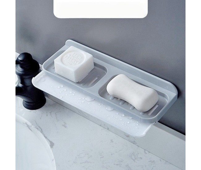 Savoniera Dubla, Flippy, de Perete, cu Compartiment de Scurgere, Montare prin Lipire, 26 x 8 x 4 cm, Gri/Alb