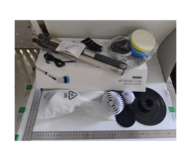 Perie Electrica de Curatare, Flippy, pentru Gresie, Baie, Bucatarie, 25x20x9.5 cm, cu 9 Capete, Maner Extensibil Detasabil 84-127cm, Incarcare USB-Type C, Rotire 360 de Grade, 3000 mAh, Culoare: Alb