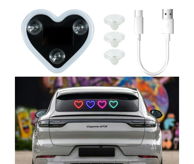 Lumina Auto Ambientala, Flippy, Model Inima, Incarcare Solara/USB, Afisaj Baterie, 9.7 x 8.4 x 1.6 cm, Albastru