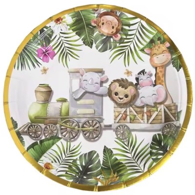 Farfurii Cartonate pentru Petreceri, Flippy, Farfurii cartonate de unica Folosinta pentru Zile de Nastere, Model Safari cu animale, set 10 buc, Diametru 23 cm, Multicolor Farfurii Cartonate pentru Petreceri, Flippy, Farfurii cartonate de unica Folosinta pentru Zile de Nastere, Model Safari cu animale, set 10 buc, Diametru 23 cm, Multicolor