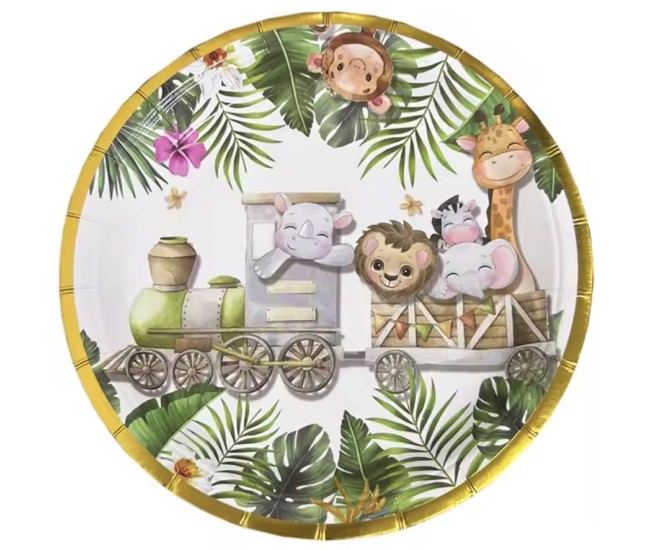 Farfurii Cartonate pentru Petreceri, Flippy, Farfurii cartonate de unica Folosinta pentru Zile de Nastere, Model Safari cu animale, set 10 buc, Diametru 23 cm, Multicolor Farfurii Cartonate pentru Petreceri, Flippy, Farfurii cartonate de unica Folosinta pentru Zile de Nastere, Model Safari cu animale, set 10 buc, Diametru 23 cm, Multicolor