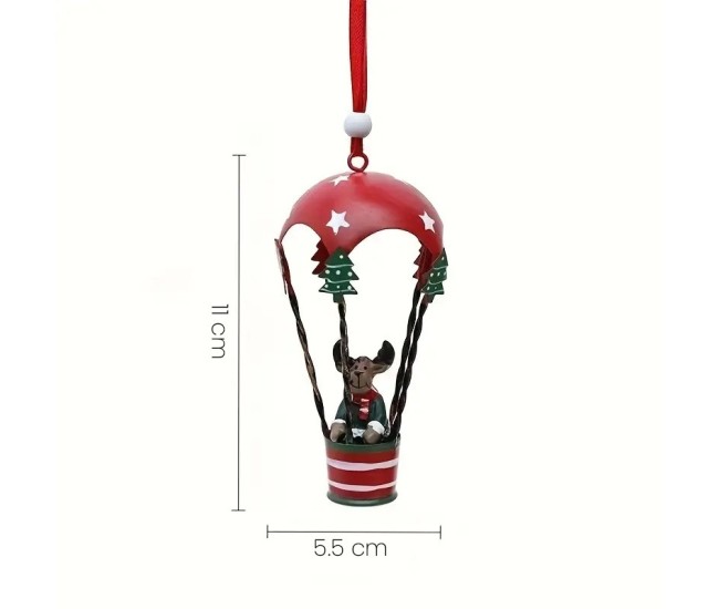 Figurina pentru Brad de Craciun, Flippy, Model Ren in Balon cu Aer Cald, Ornament pentru Brad, din Metal, 11 x 5.5 x 5.5 cm, Rosu inchis Figurina pentru Brad de Craciun, Flippy, Model Ren in Balon cu Aer Cald, Ornament pentru Brad, din Metal, 11 x 5.5 x 5.5 cm, Rosu inchis
