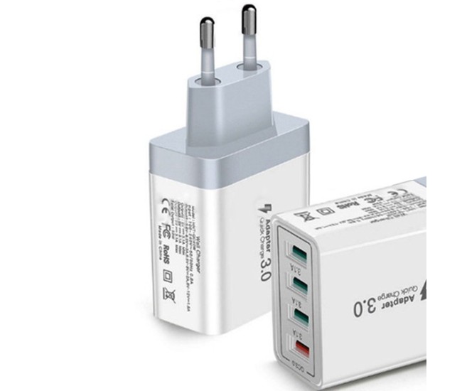 Incarcator Fast Charge pentru Telefon 33W, Flippy, Incarcator Quick Charge cu 4 Porturi USB-A, Power Delivery 33W, Cap Standard European, Alb Incarcator Fast Charge pentru Telefon 33W, Flippy, Incarcator Quick Charge cu 4 Porturi USB-A, Power Delivery 33W, Cap Standard European, Alb