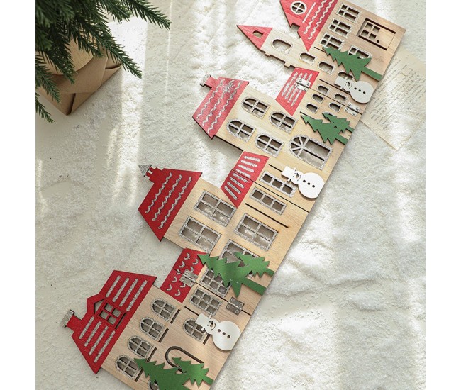 Decoratiune de Craciun, Flippy, Model Orasel de Craciun pentru Brad, in stil European, Pliabil din Lemn, 57 x 20 cm, Maro Natur Rosu Decoratiune de Craciun, Flippy, Model Orasel de Craciun pentru Brad, in stil European, Pliabil din Lemn, 57 x 20 cm, Maro Natur Rosu