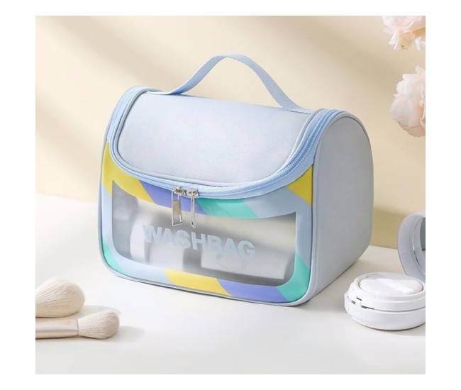Geanta Cosmetice de Voiaj Flippy, Impermeabila, Translucida Mata, 22 x 16 x 14 cm, Albastru