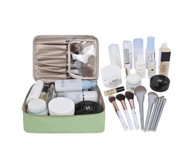 Geanta de Calatorie, Flippy, pentru Cosmetice si Articole de Toaleta, Material Impermeabil, 2 in 1, Portfard Interior Detasabil, 23 x 16 x 8 cm, Verde