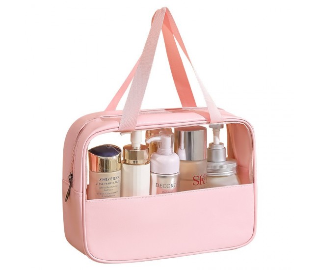Geanta cosmetice Flippy, pentru voiaj sau organizare, material PVC/textil, impermeabila, portabila, 30 x 21 x 12 cm, roz Geanta cosmetice Flippy, pentru voiaj sau organizare, material PVC/textil, impermeabila, portabila, 30 x 21 x 12 cm, roz