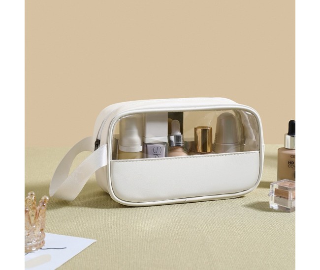 Geanta cosmetice Flippy, pentru voiaj sau organizare, material PVC/textil, impermeabila, portabila, 22 x 12 x 8 cm, alb Geanta cosmetice Flippy, pentru voiaj sau organizare, material PVC/textil, impermeabila, portabila, 22 x 12 x 8 cm, alb