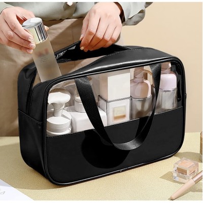 Geanta cosmetice Flippy, pentru voiaj sau organizare, material PVC/textil, impermeabila, portabila, 26 x 15 x 10 cm, negru