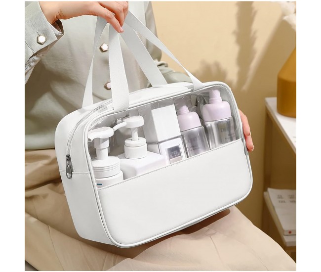 Geanta cosmetice Flippy, pentru voiaj sau organizare, material PVC/textil, impermeabila, portabila, 30x12x21 cm, alb Geanta cosmetice Flippy, pentru voiaj sau organizare, material PVC/textil, impermeabila, portabila, 30x12x21 cm, alb