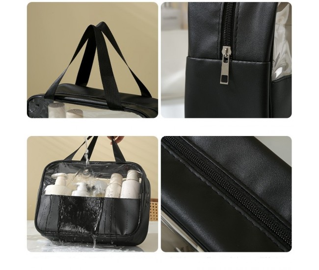 Geanta cosmetice Flippy, pentru voiaj sau organizare, material PVC/textil, impermeabila, portabila, 30X21X12 cm, negru Geanta cosmetice Flippy, pentru voiaj sau organizare, material PVC/textil, impermeabila, portabila, 30X21X12 cm, negru
