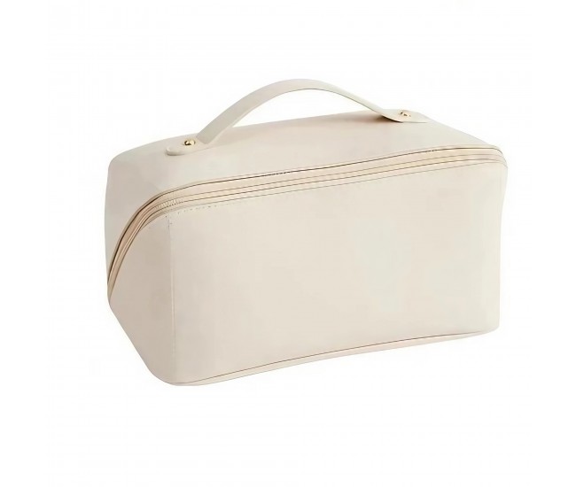 Geanta de Calatorie Flippy, Pentru Cosmetice, Portabila, Impermeabila, din Piele Ecologica, Compartimente Multiple, cu Fermoar, 23 x 11.5 x 10.5 cm, Crem Geanta de Calatorie Flippy, Pentru Cosmetice, Portabila, Impermeabila, din Piele Ecologica, Compartimente Multiple, cu Fermoar, 23 x 11.5 x 10.5 cm, Crem