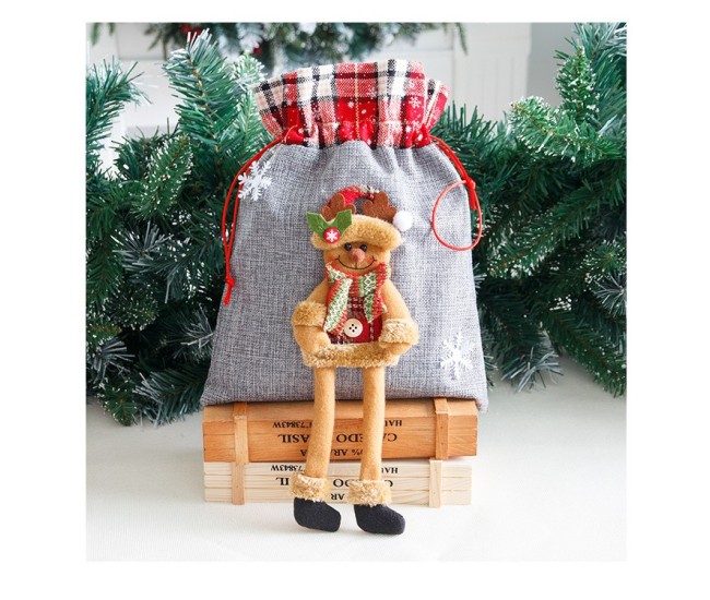 Sac din textil pentru cadouri de Craciun, Flippy, Model Ren, 30x25 cm, Gri Sac din textil pentru cadouri de Craciun, Flippy, Model Ren, 30x25 cm, Gri