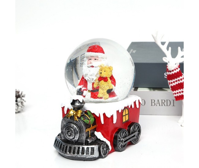 Decoratiune muzicala glob cu zapada, Mos Craciun pe tren, 9 x 10 cm, multicolor Decoratiune muzicala glob cu zapada, Mos Craciun pe tren, 9 x 10 cm, multicolor
