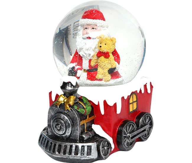 Decoratiune muzicala glob cu zapada, Mos Craciun pe tren, 9 x 10 cm, multicolor Decoratiune muzicala glob cu zapada, Mos Craciun pe tren, 9 x 10 cm, multicolor