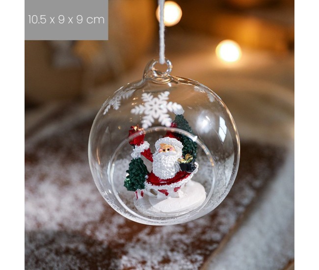 Glob pentru Bradul de Craciun, Flippy, Model Mos Craciun, Tip Pandativ, Glob Transparent Semi-Deschis, 10.5 x 9 x 9 cm, Transparent