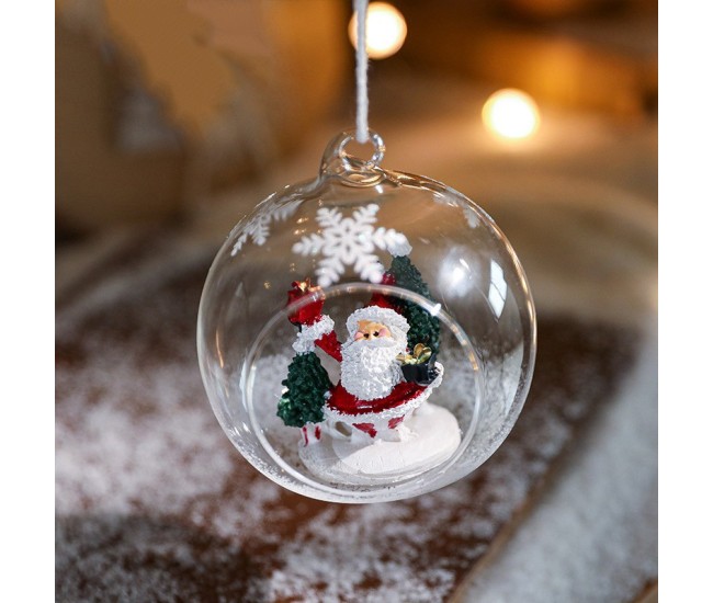 Glob pentru Bradul de Craciun, Flippy, Model Mos Craciun, Tip Pandativ, Glob Transparent Semi-Deschis, 10.5 x 9 x 9 cm, Transparent