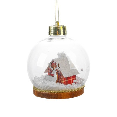 Glob pentru Bradul de Craciun LED, Flippy, Model B, Glob Transparent cu Figurina Casa si Ren iluminat LED, Diametrul 10 cm, Baza Solida, Transparent Glob pentru Bradul de Craciun LED, Flippy, Model B, Glob Transparent cu Figurina Casa si Ren iluminat LED, Diametrul 10 cm, Baza Solida, Transparent
