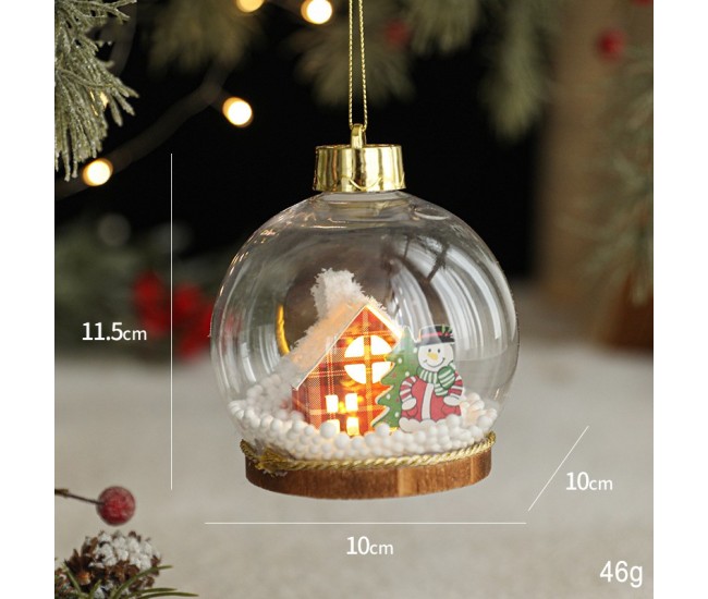 Glob pentru Bradul de Craciun LED, Flippy, Model C, Glob Transparent cu Figurina Casa si Om de Zapada iluminat LED, Diametrul 10 cm, Baza Solida, Transparent