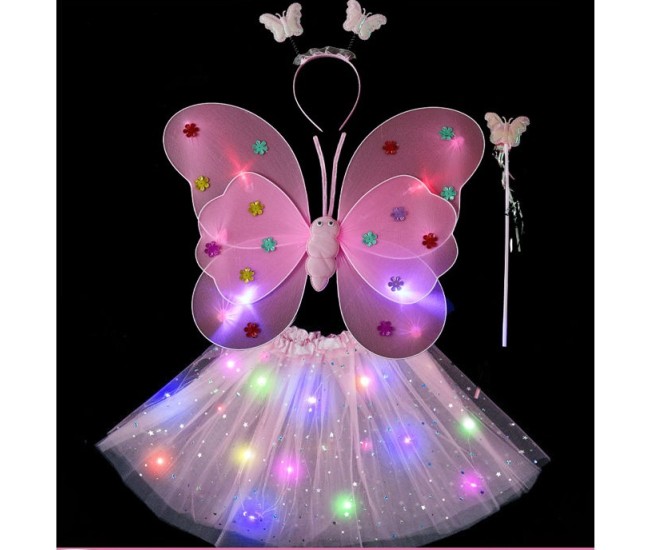 Costum Fluturas cu Aripi Modelabile Luminoase pentru Copii, Flippy, Fusta din Tul cu Lumini, Bagheta si Bentita, 4 piese, Pentru Halloween, Cosplay, Craciun, Carnaval, Paste, Ziua Copilului, Bumbac/Poliester, Marime universala, Roz Costum Fluturas cu Aripi Modelabile Luminoase pentru Copii, Flippy, Fusta din Tul cu Lumini, Bagheta si Bentita, 4 piese, Pentru Halloween, Cosplay, Craciun, Carnaval, Paste, Ziua Copilului, Bumbac/Poliester, Marime universala, Roz